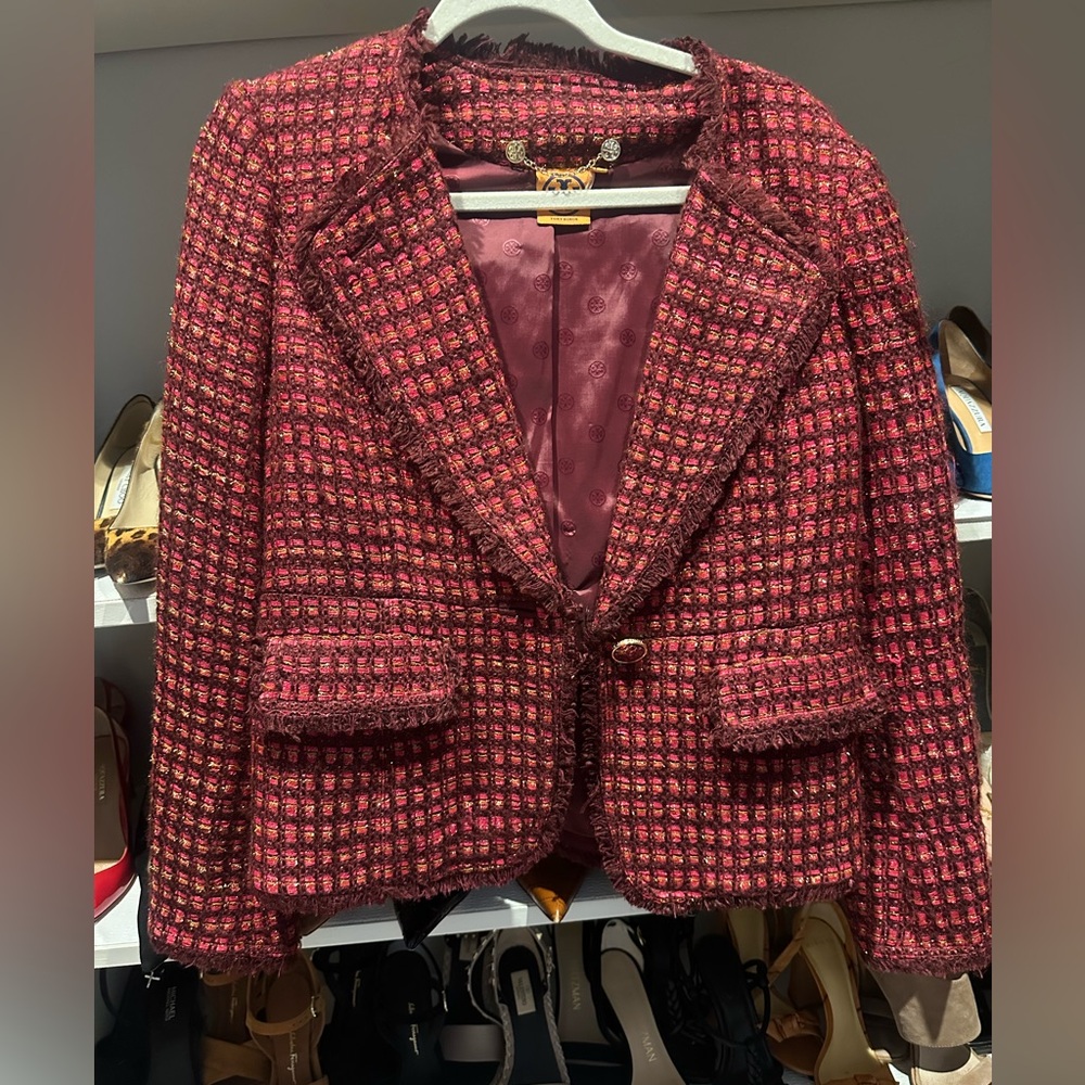 Tory Burch Red Tweed Blazer